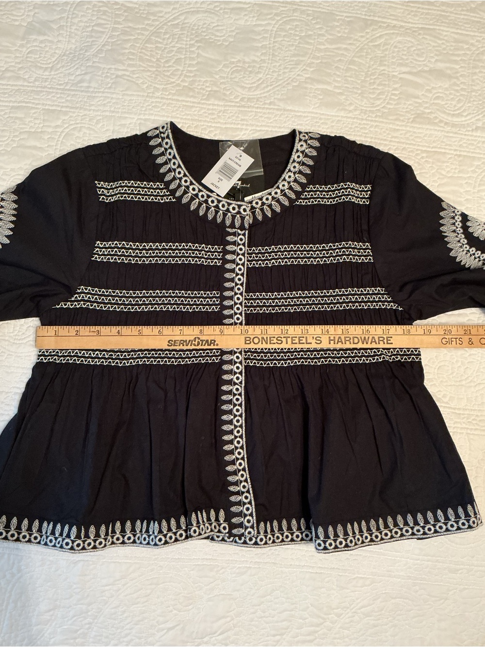 7 For All Mankind Small Navy Blue Embroidered Peasant Jacket Snap-Front Top - Picture 10 of 13
